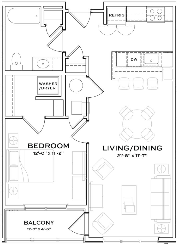 1br, 1bath, floor plan
