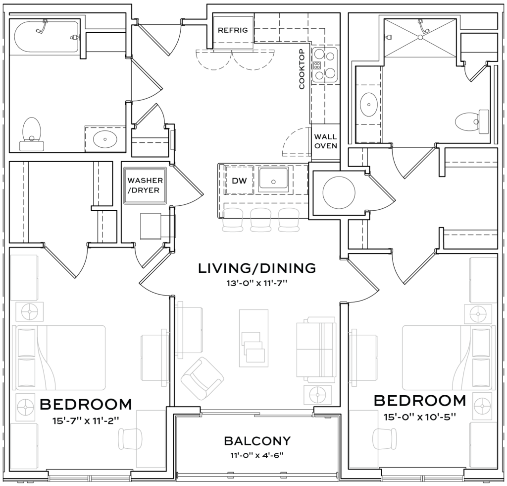 2br, 2 bath floor plan