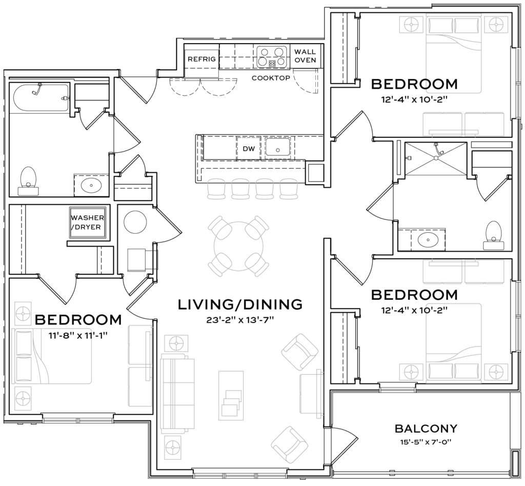 3br, 2 bath floor plan